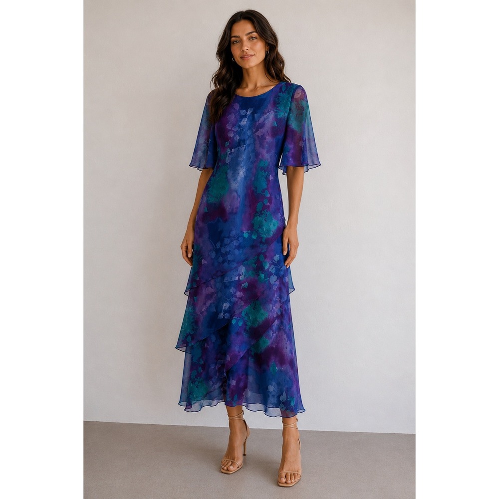 Vintage Cattiva New York Watercolor Floral Maxi Dress Romantic Wedding Girly
